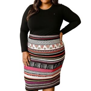 eci 1X Pencil Skirt Elastic Waist Long Length Modest Aztec Abstract Lightweight